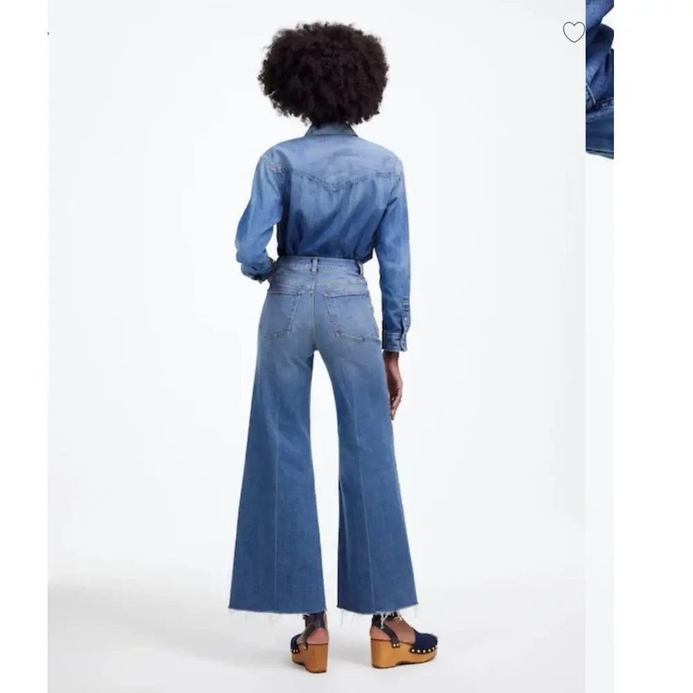 NWT Madewell Petite Flared Wide-Leg Crop Jeans Blue 26P *Flaw